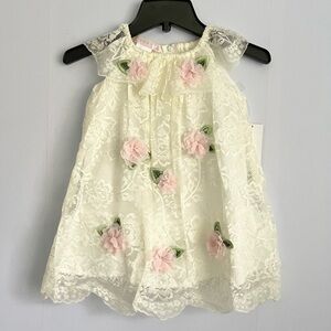𝅺NEW Biscotti Ivory Floral Accent Ruffle Lace Dress